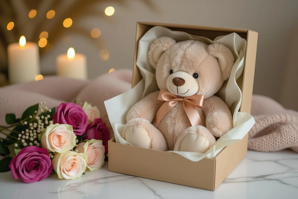 Luxury teddy bear romantic gift set with preserved flowers - premium anniversary gift ideas