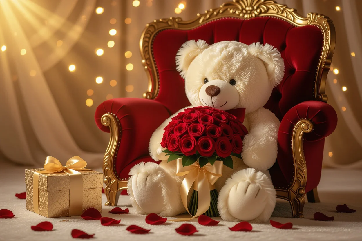 Luxury teddy bear with preserved roses Valentine's Day romantic gift surprise