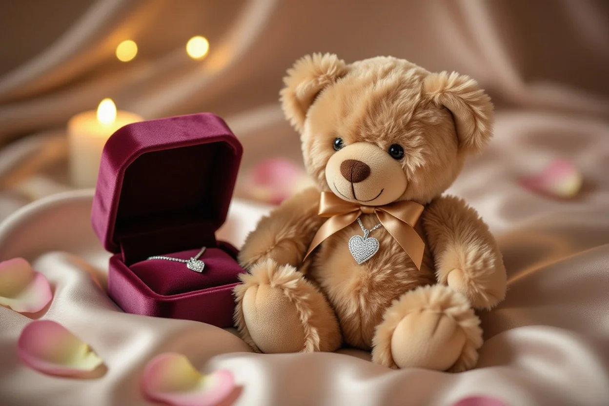 Hidden necklace teddy bear romantic gift with secret compartment and heart necklace