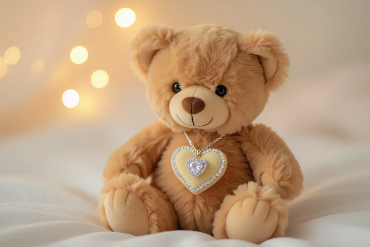 Teddy bear with hidden heart necklace romantic surprise gift for girlfriend