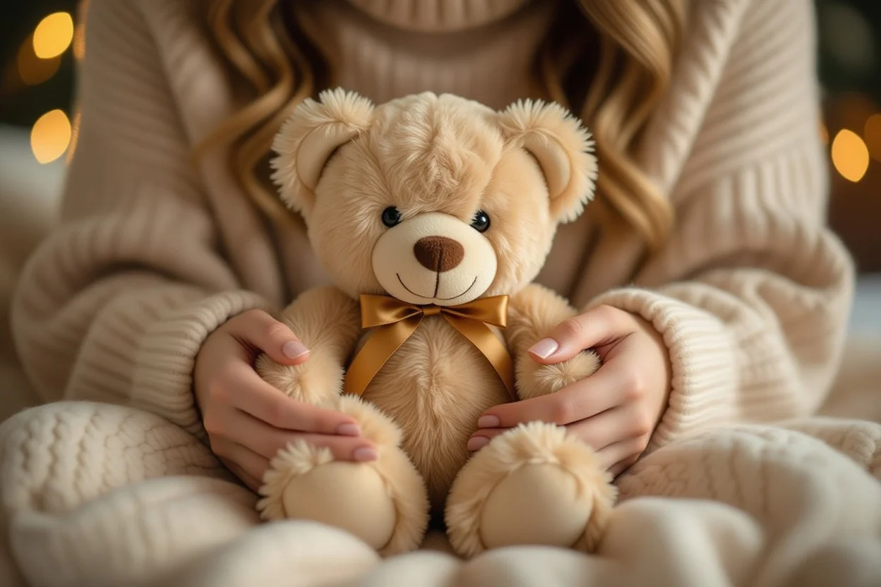 Gentle hands holding premium quality teddy bear showing meaningful gift connection