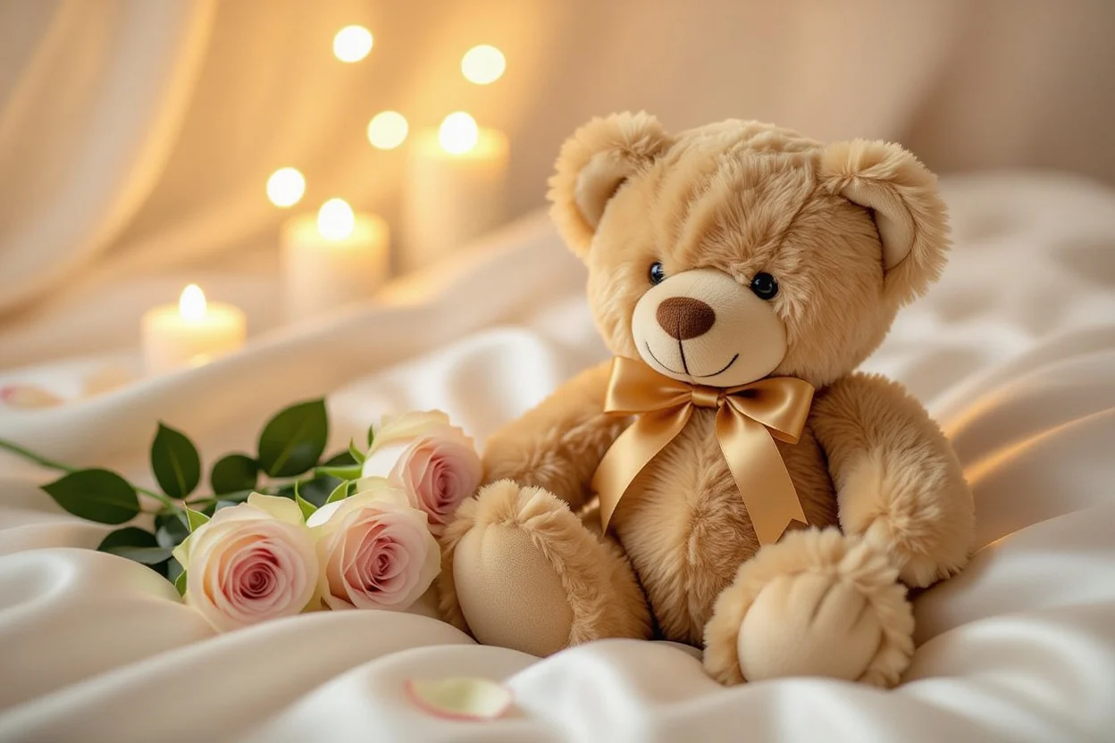 Mountova Pro Teddy Bear romantic gift with preserved roses for Valentine's Day