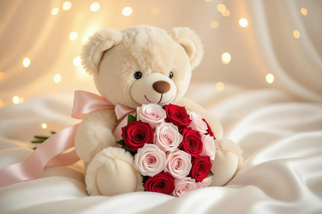Forever Bloom teddy bear with preserved roses romantic gift for her