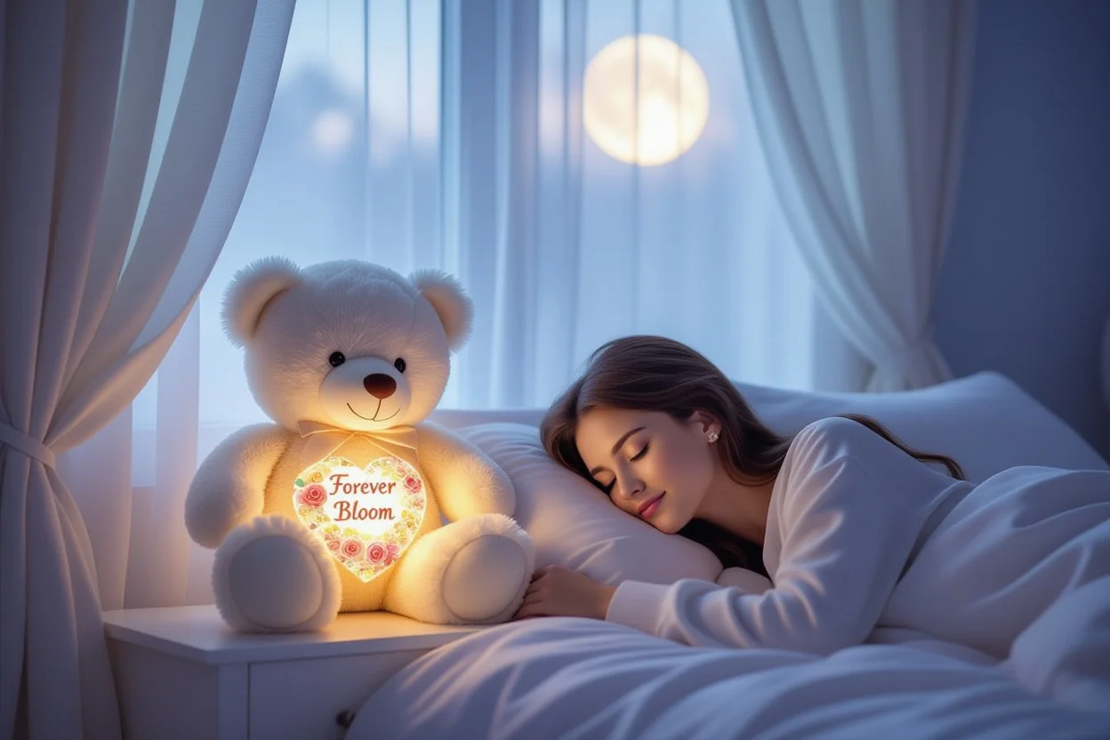 Teddy bear with preserved flowers bedside comfort romantic gift daily reminder of love