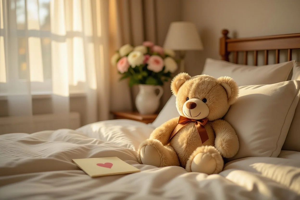 Teddy bear romantic gift displayed in cozy home setting showing daily appreciation and love