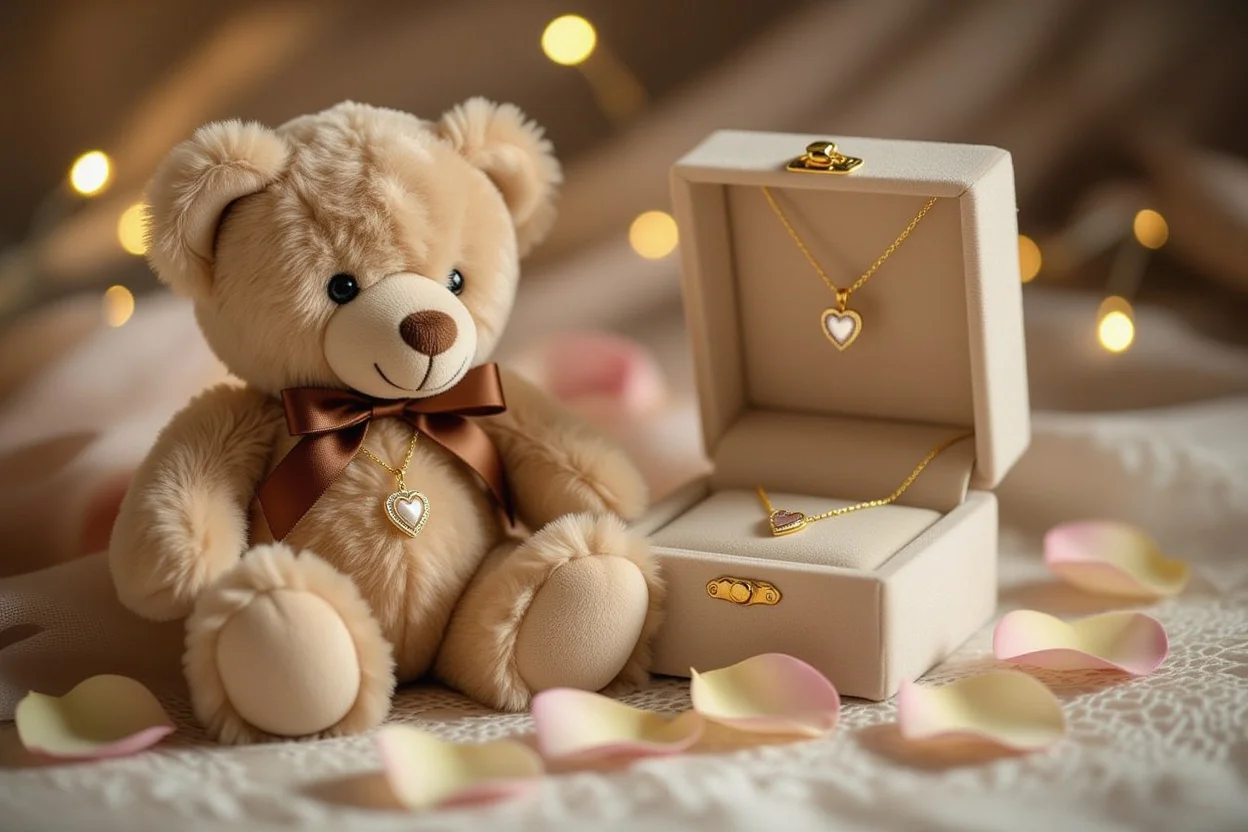 Romantic teddy bear with hidden necklace surprise gift for her