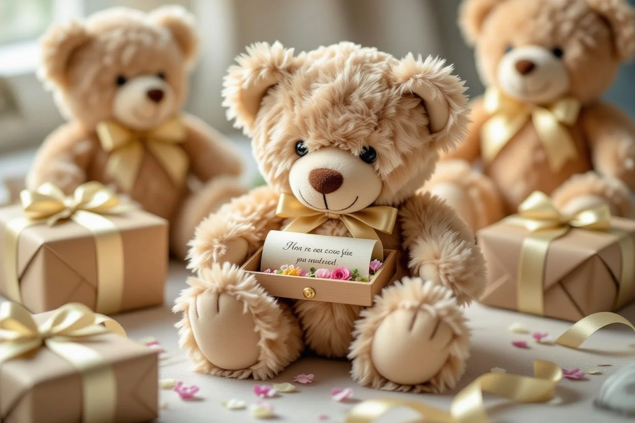 Close-up of teddy bear paw revealing hidden romantic surprise compartment with love message