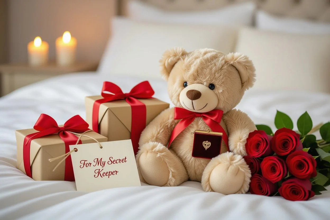 Luxury teddy bear with secret compartment romantic gift set with roses and candles