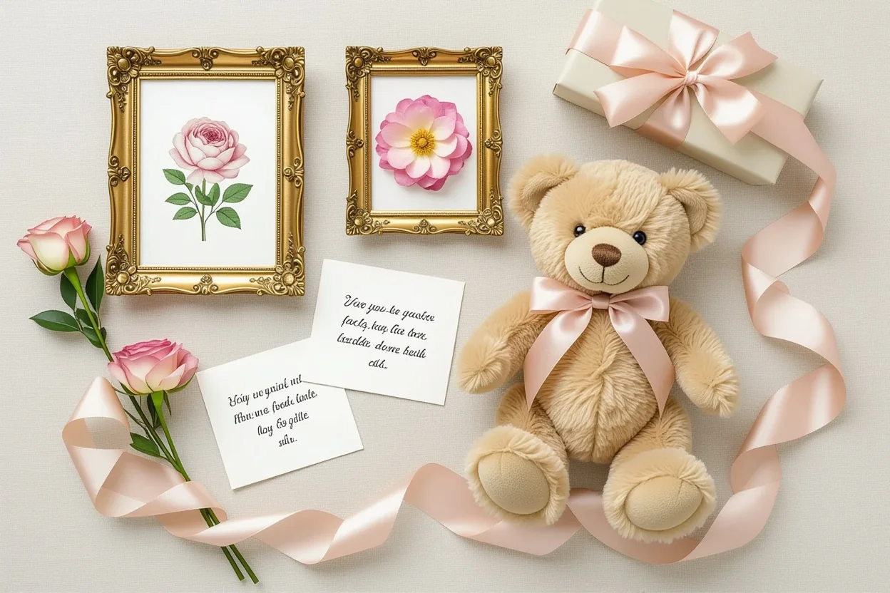 Thoughtful gift arrangement with teddy bears and preserved flowers for special occasions