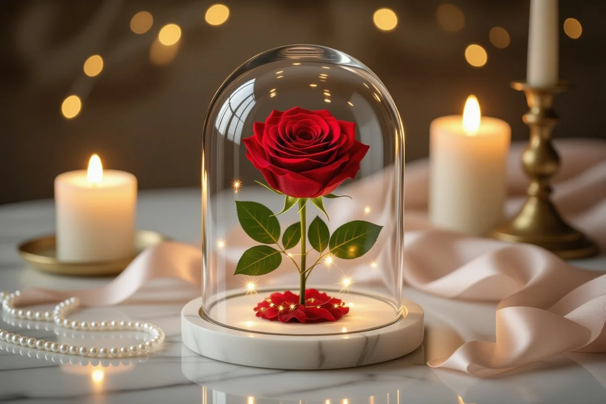 Eternal preserved rose in glass dome romantic gift for lasting love and relationships