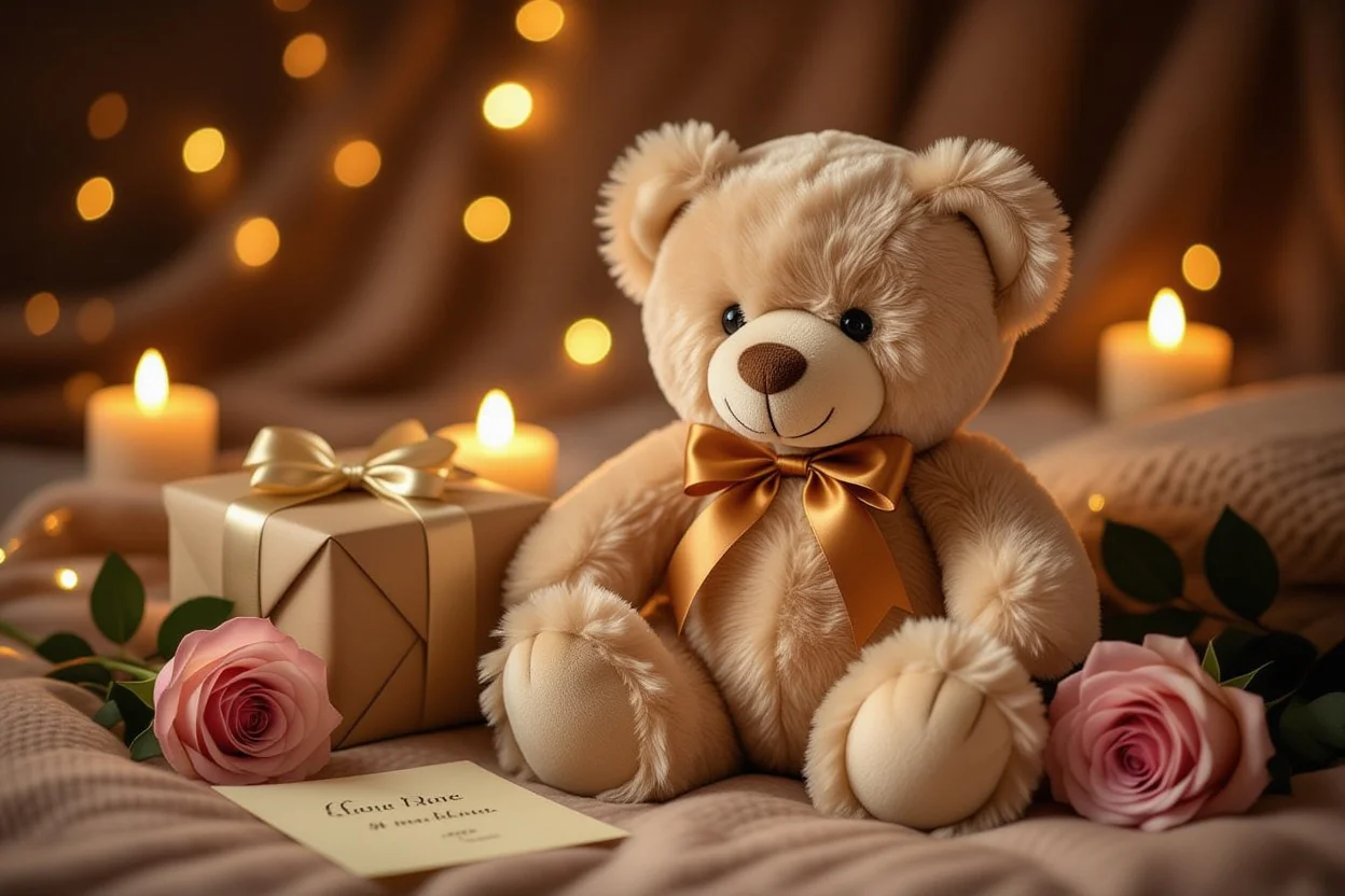 Mountova Pro Teddy Bear romantic gift with preserved flowers and ambient lighting