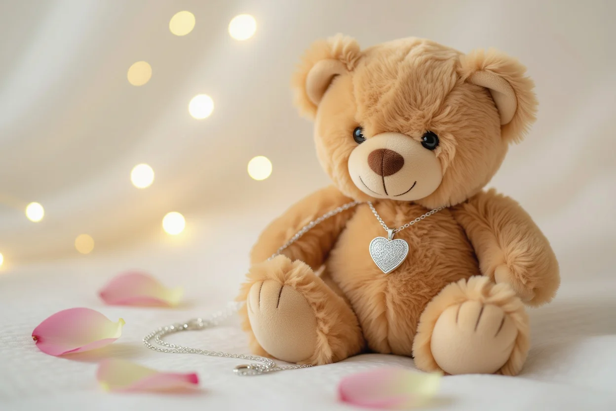 Romantic teddy bear with hidden heart necklace surprise gift for girlfriend