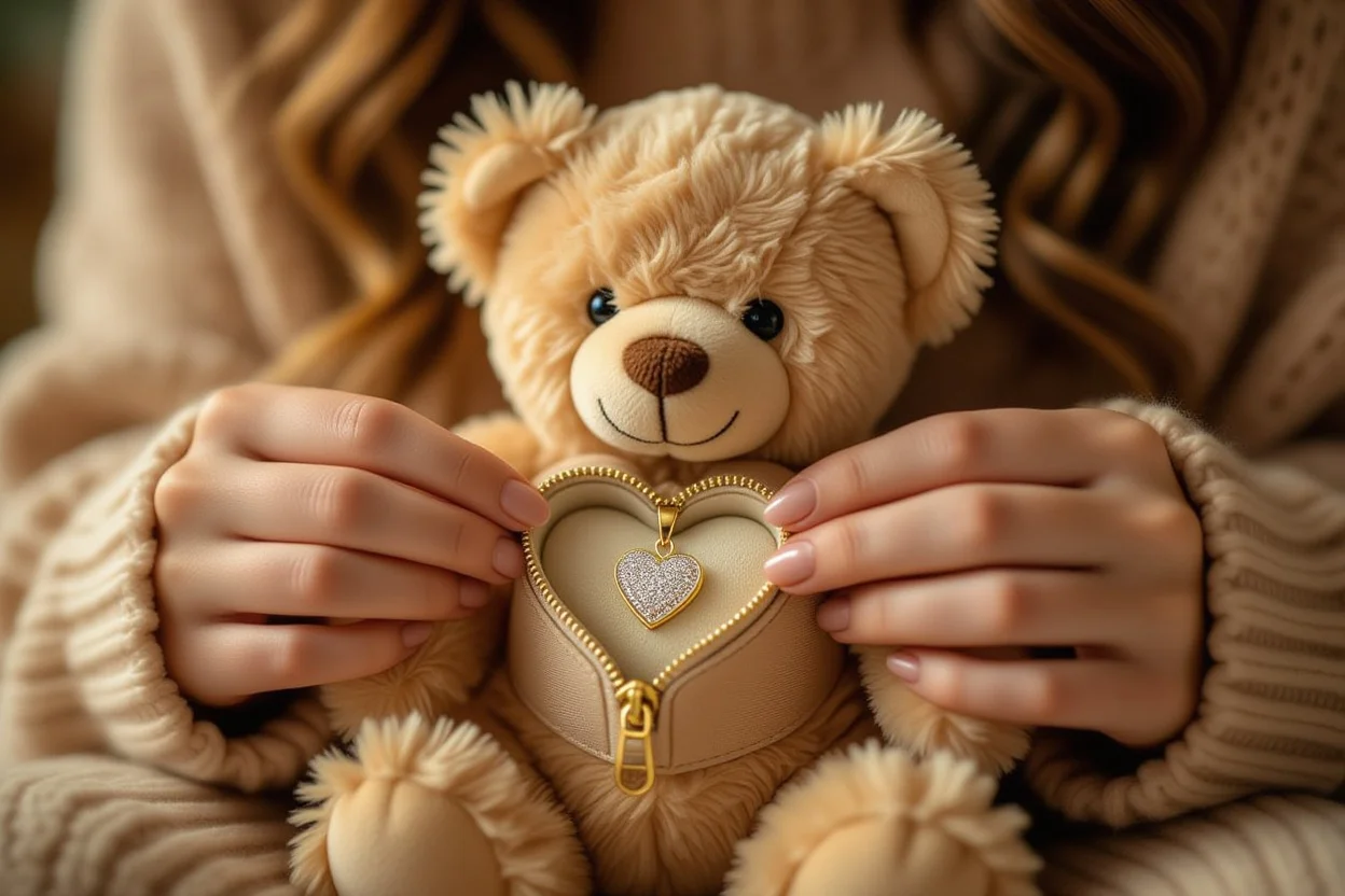 Hidden necklace surprise inside teddy bear romantic gift reveal