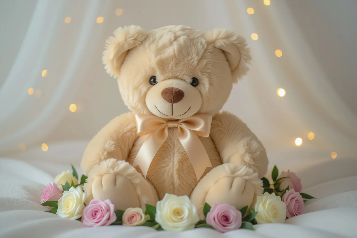 Luxury teddy bear surprise gift with preserved flowers for romantic occasions