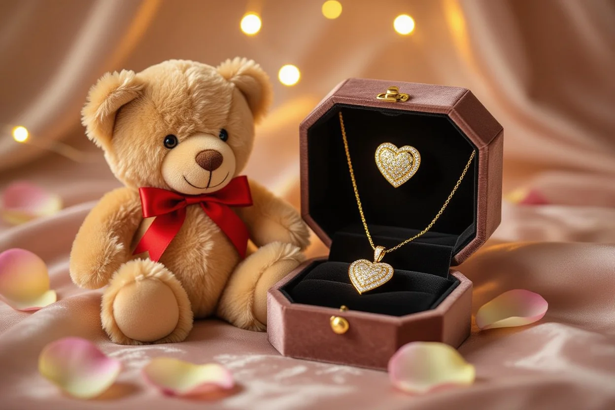 Romantic teddy bear with hidden necklace compartment surprise gift for her