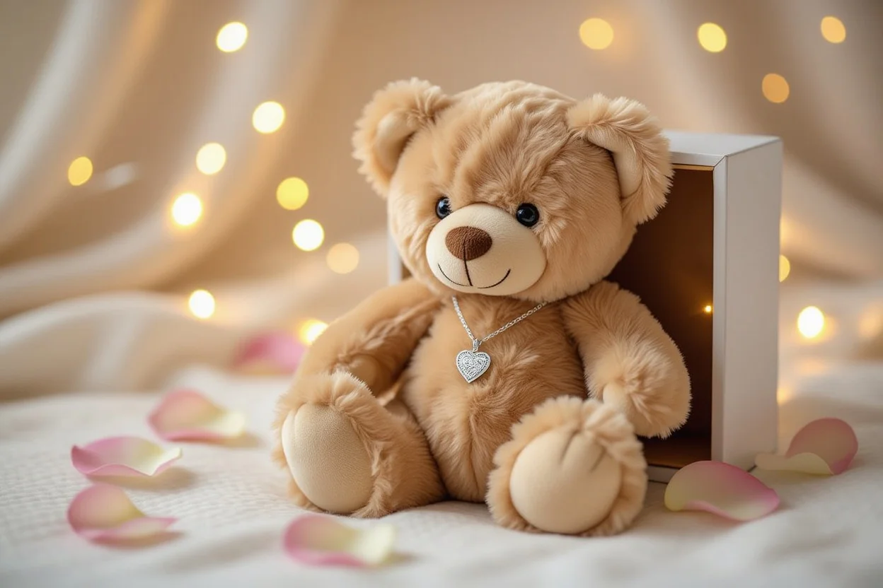 Teddy bear with hidden necklace surprise romantic gift for girlfriend