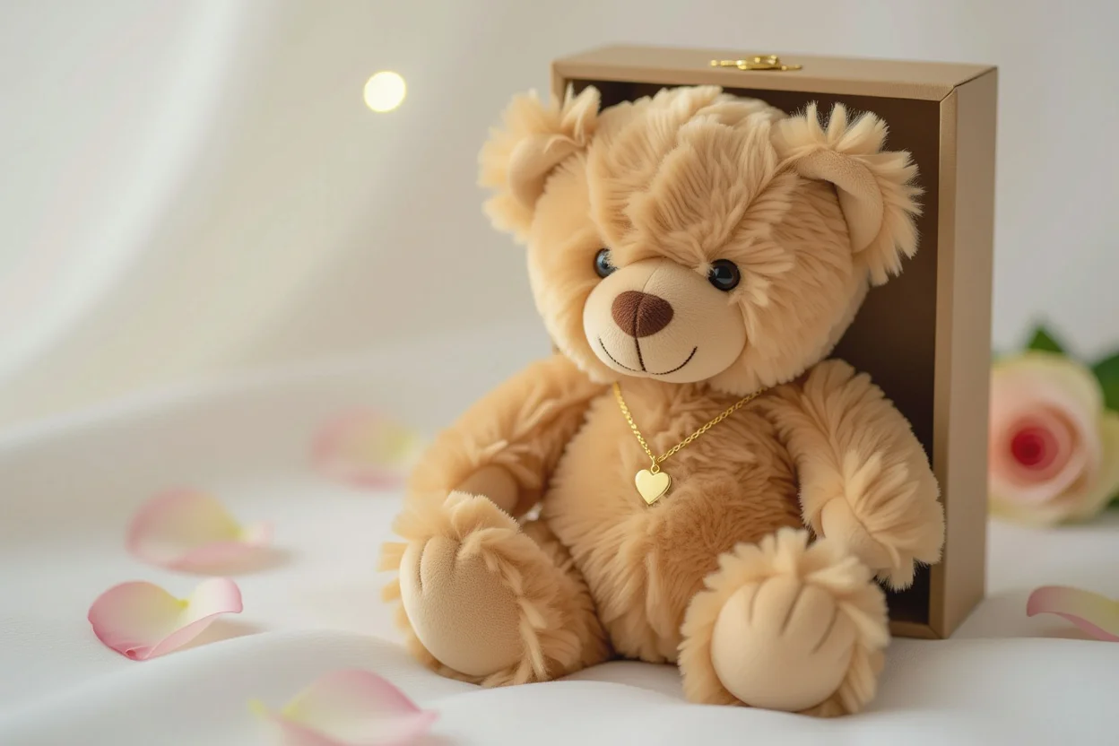 Mountova teddy bear with hidden necklace compartment - romantic surprise gift for her