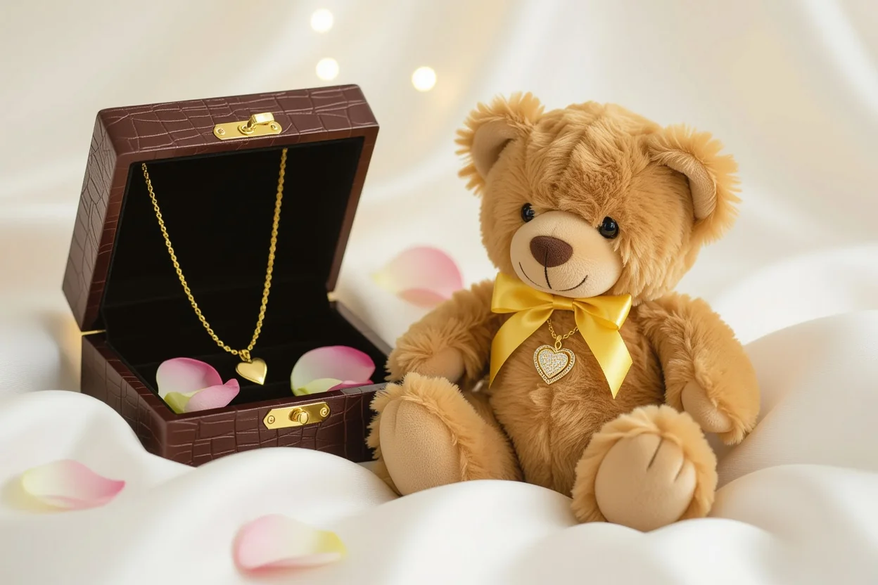 Mountova Pro Teddy Bear with hidden surprise necklace romantic gift for her