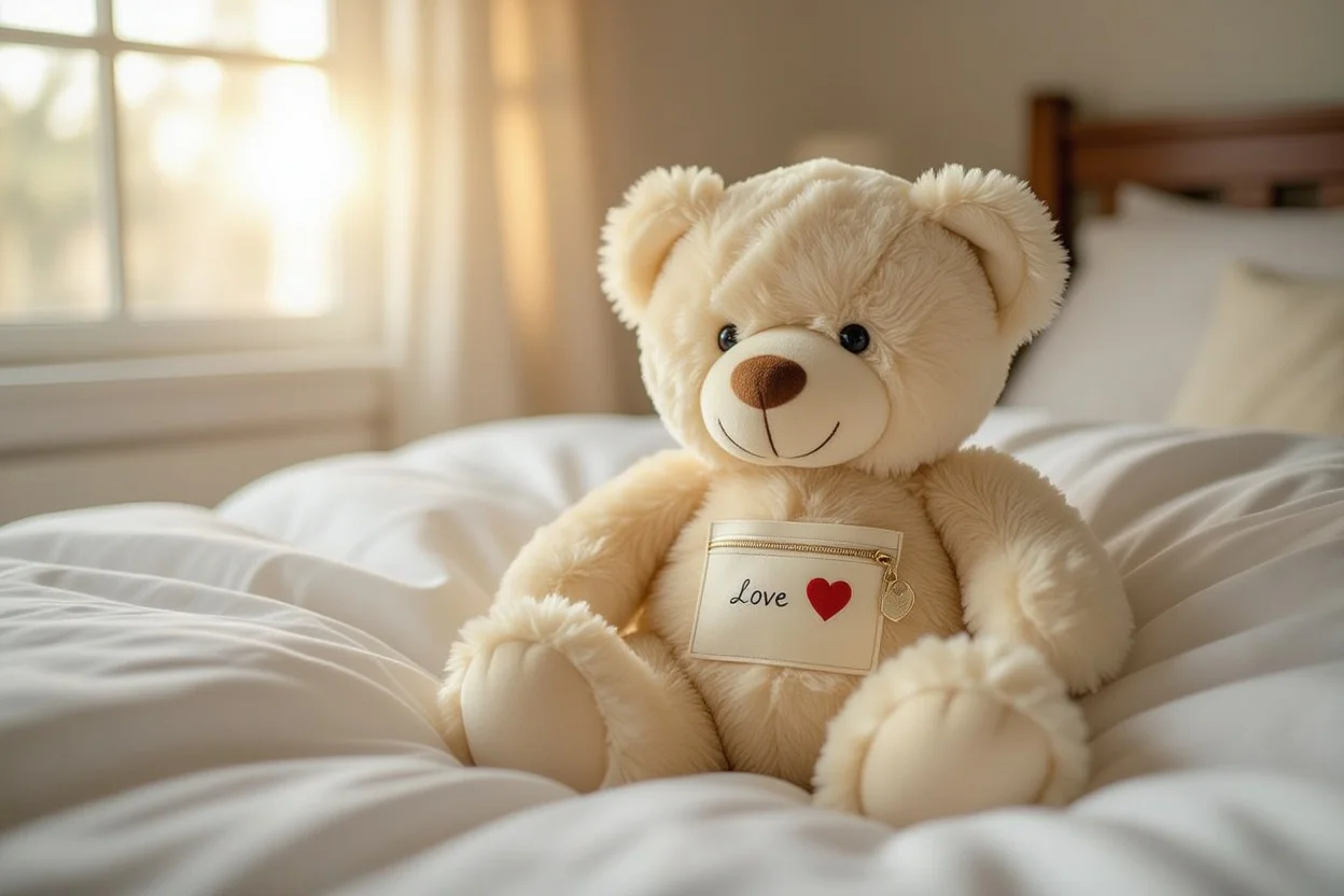 Teddy bear with hidden surprise compartment containing love note - romantic gift for her