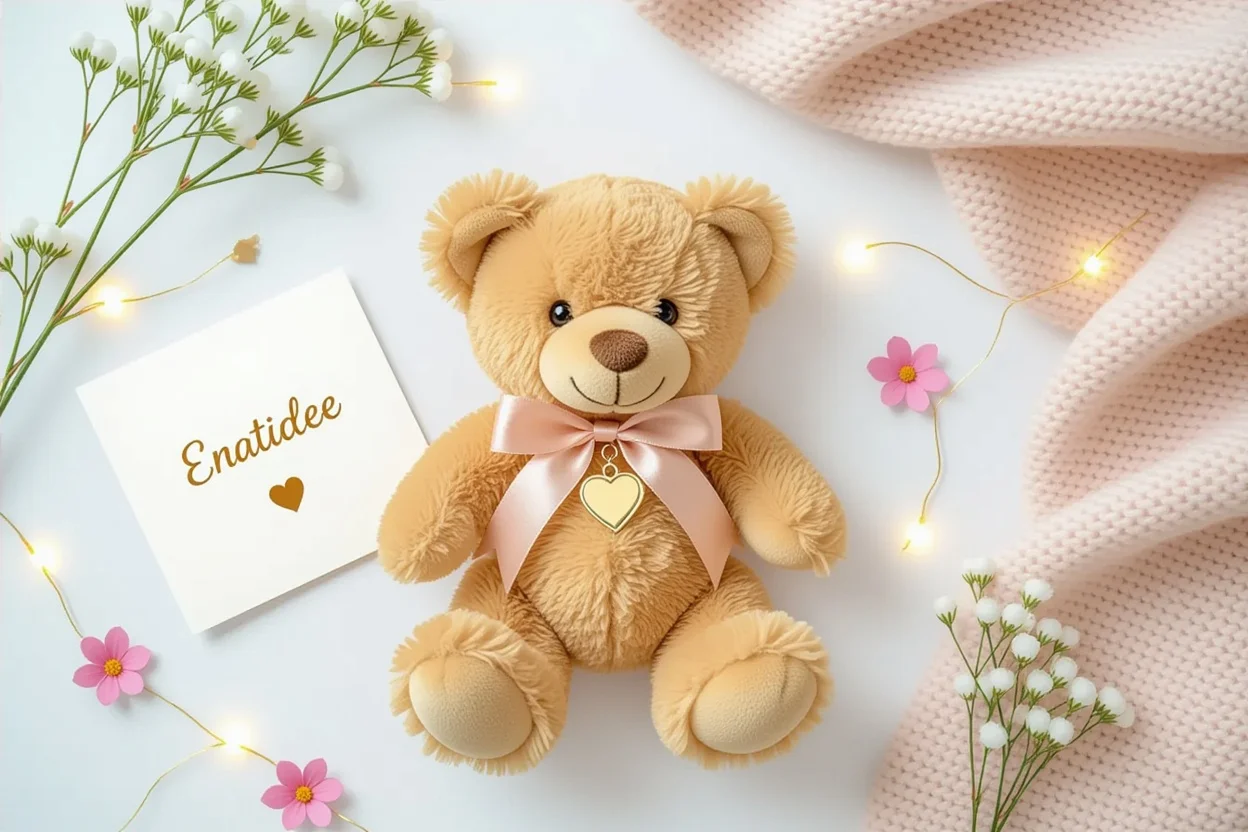 Styled teddy bear gift with heart locket and romantic accessories - perfect everyday love gift
