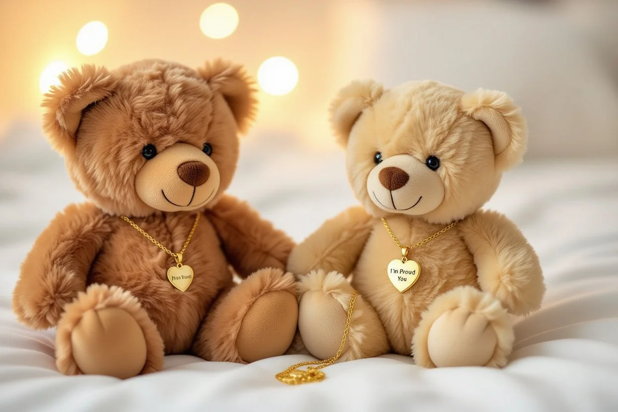 Teddy bear with hidden necklace saying I'm Proud of You - perfect support gift for encouragement