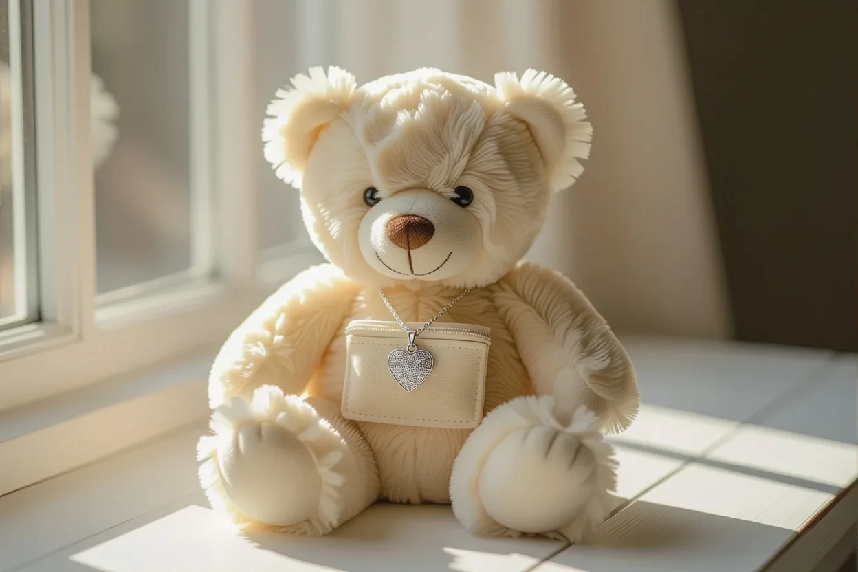 Teddy bear with hidden heart necklace surprise gift for loved ones