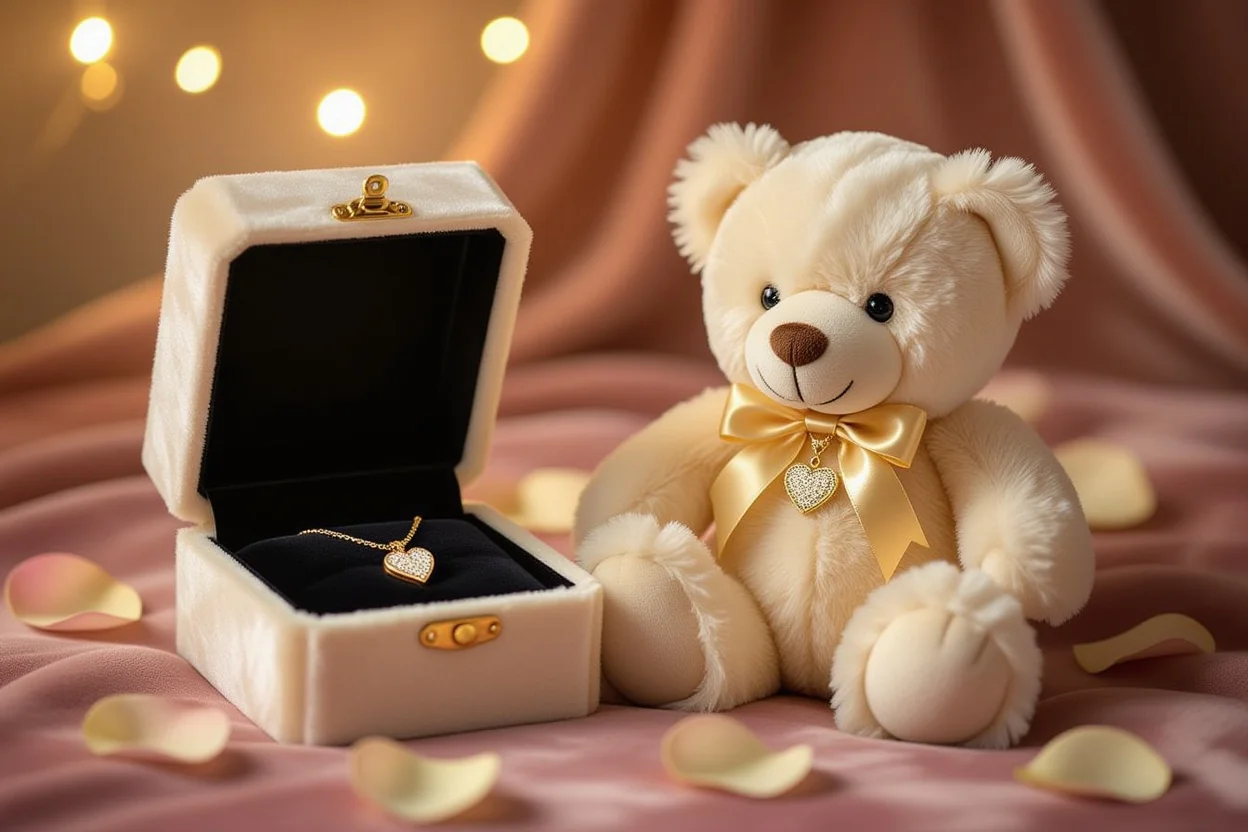 Luxury teddy bear with hidden necklace compartment - romantic forever gift