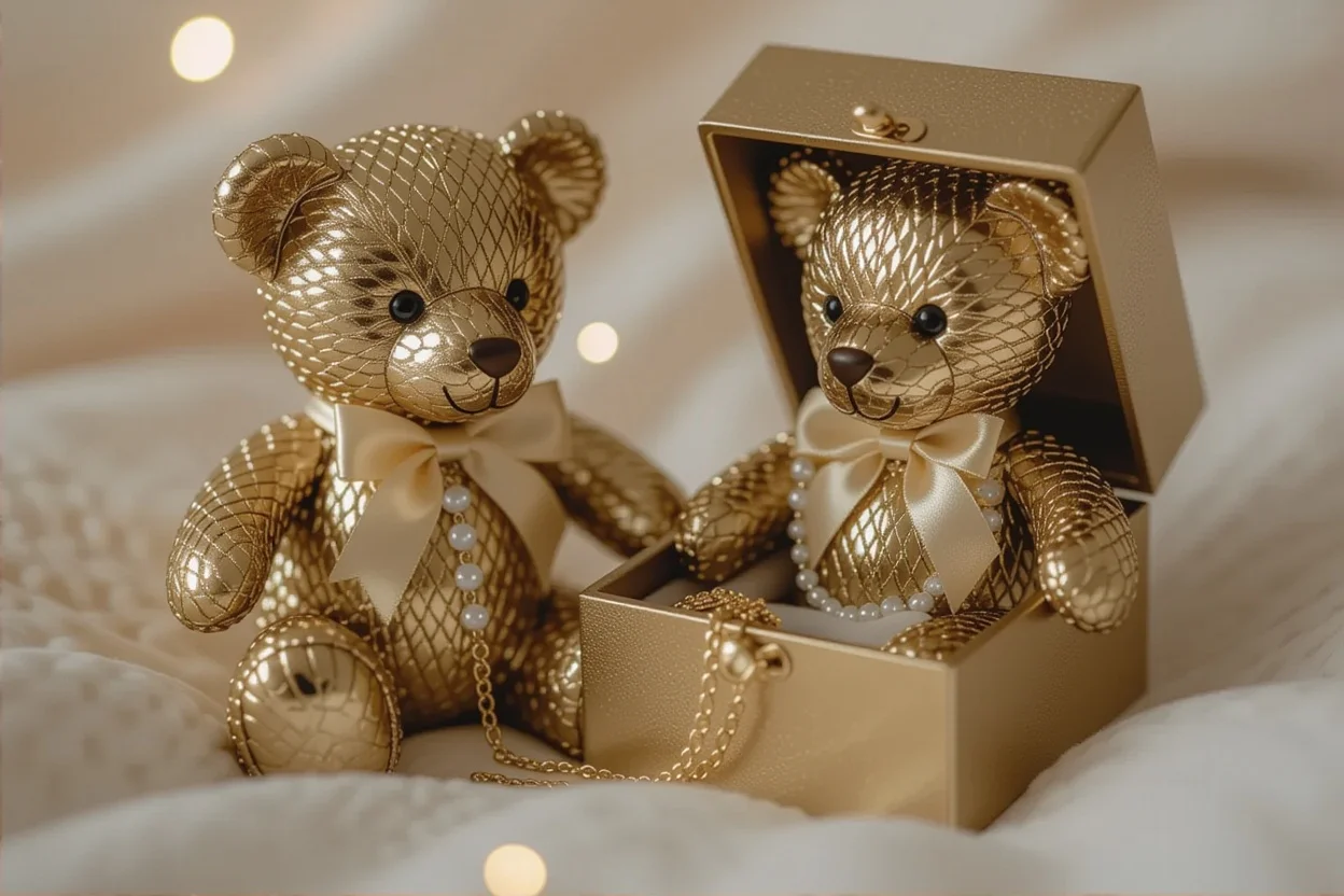 Beautiful necklace being revealed from hidden compartment in surprise teddy bear gift