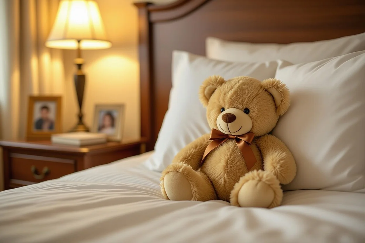 Cherished teddy bear gift creating lasting memories in bedroom - meaningful romantic presents
