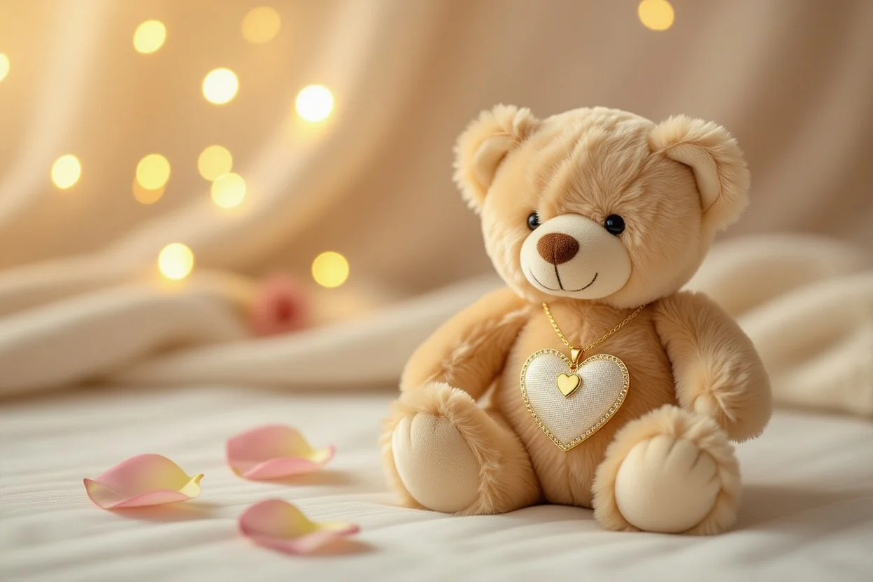 Unique teddy bear gift with hidden necklace inside - romantic surprise gift for her