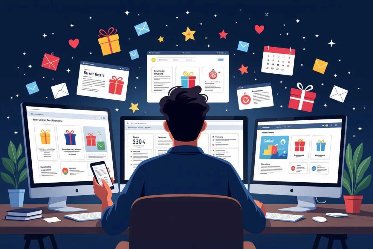 Person stressed while searching for perfect romantic gift online