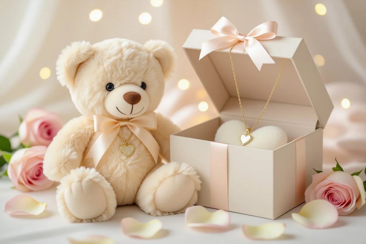 Romantic teddy bear with hidden necklace surprise gift for girlfriend apology present