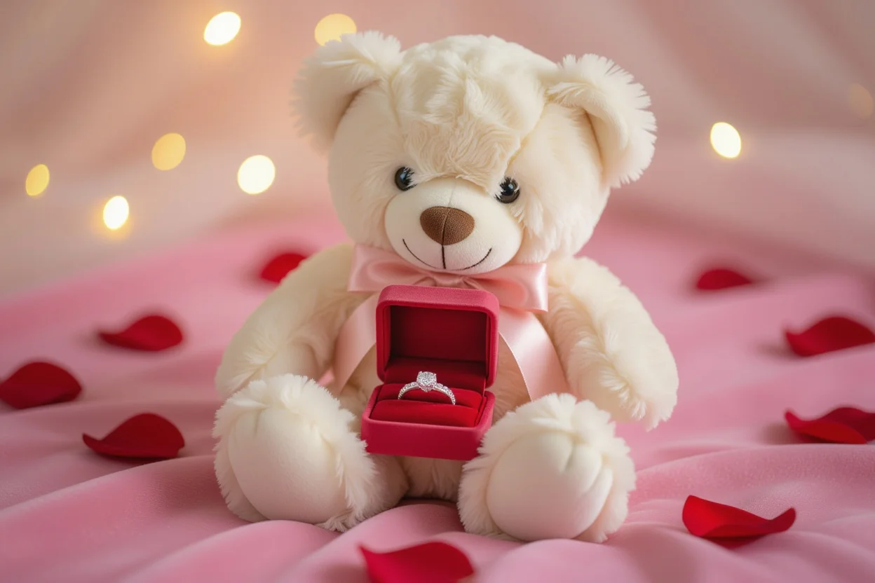 Teddy bear with hidden ring compartment - romantic Valentine's Day surprise gift for her