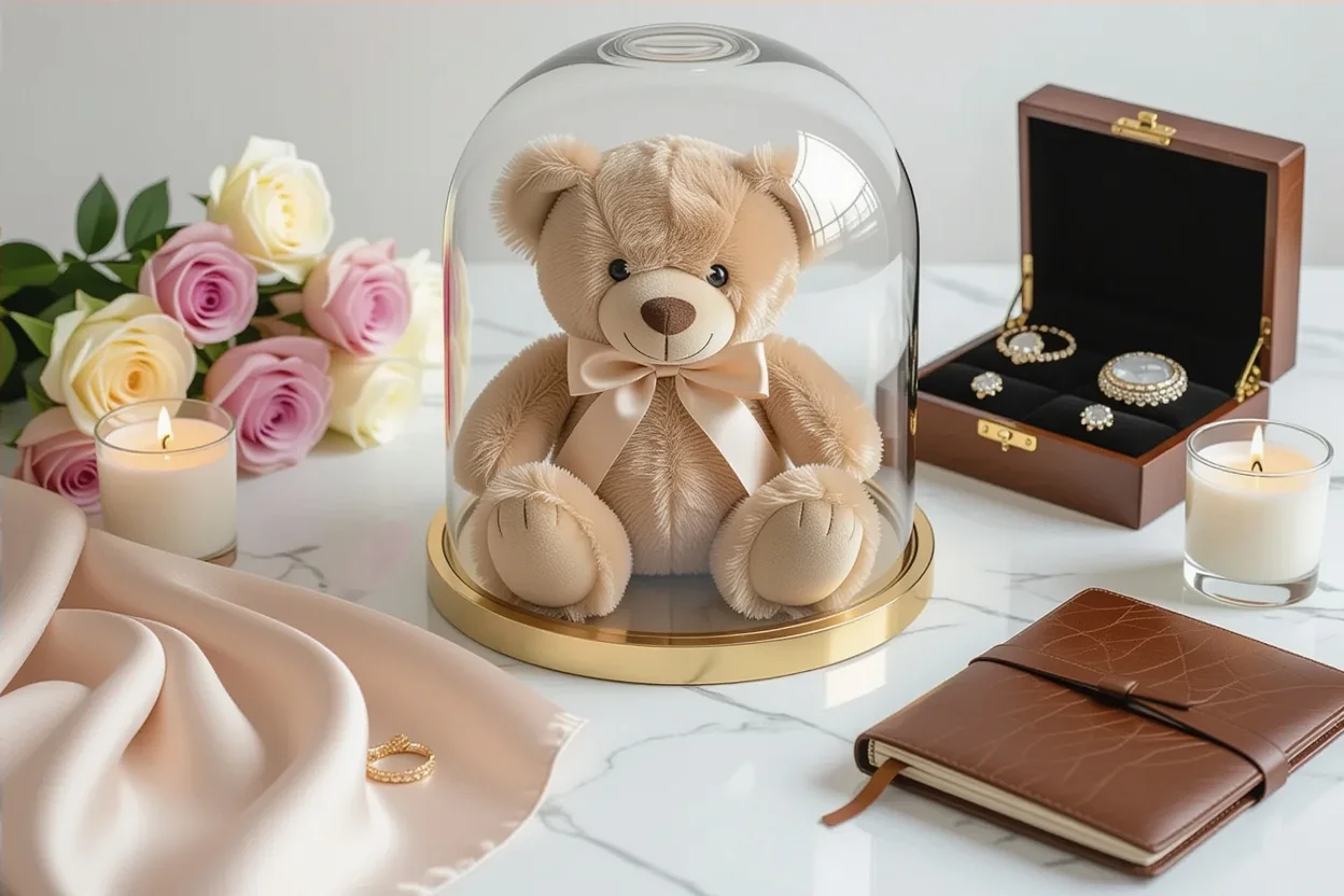 Curated collection of lasting gifts for her featuring teddy bear and premium thoughtful presents