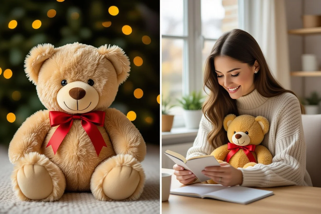 Before and after showing how lasting gifts like teddy bears integrate into daily life for sustained joy