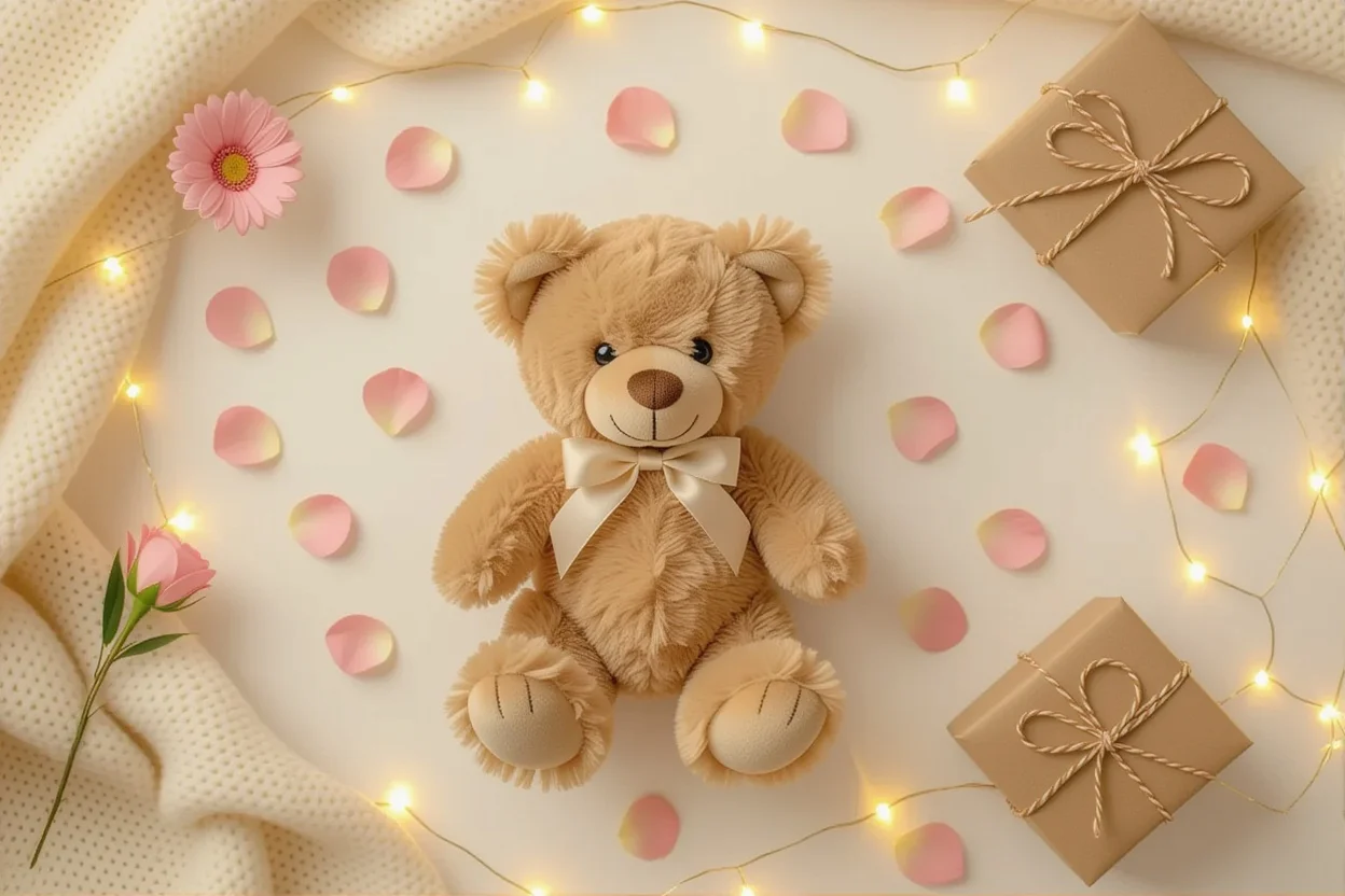 Romantic gift arrangement with appreciation teddy bear and love notes - everyday romance gifts