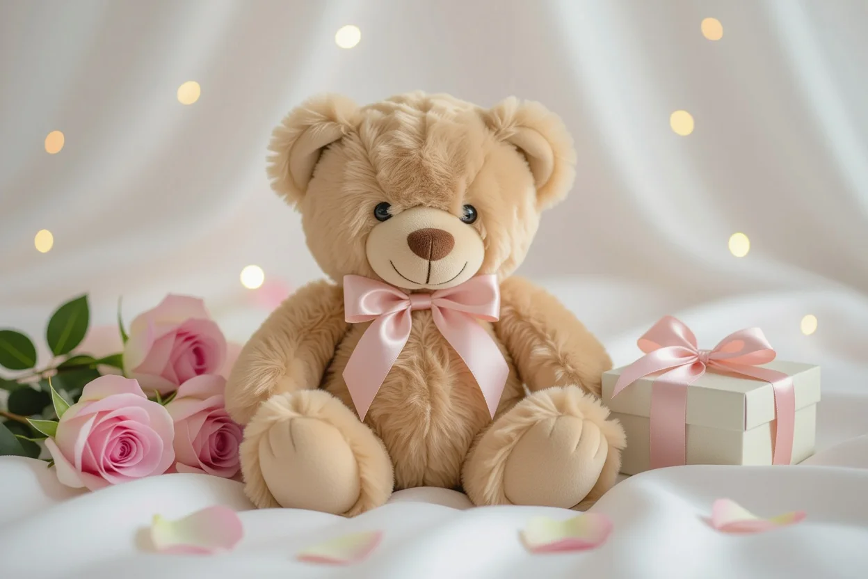 Premium Mountova Pro teddy bear romantic gift for her with roses and elegant packaging