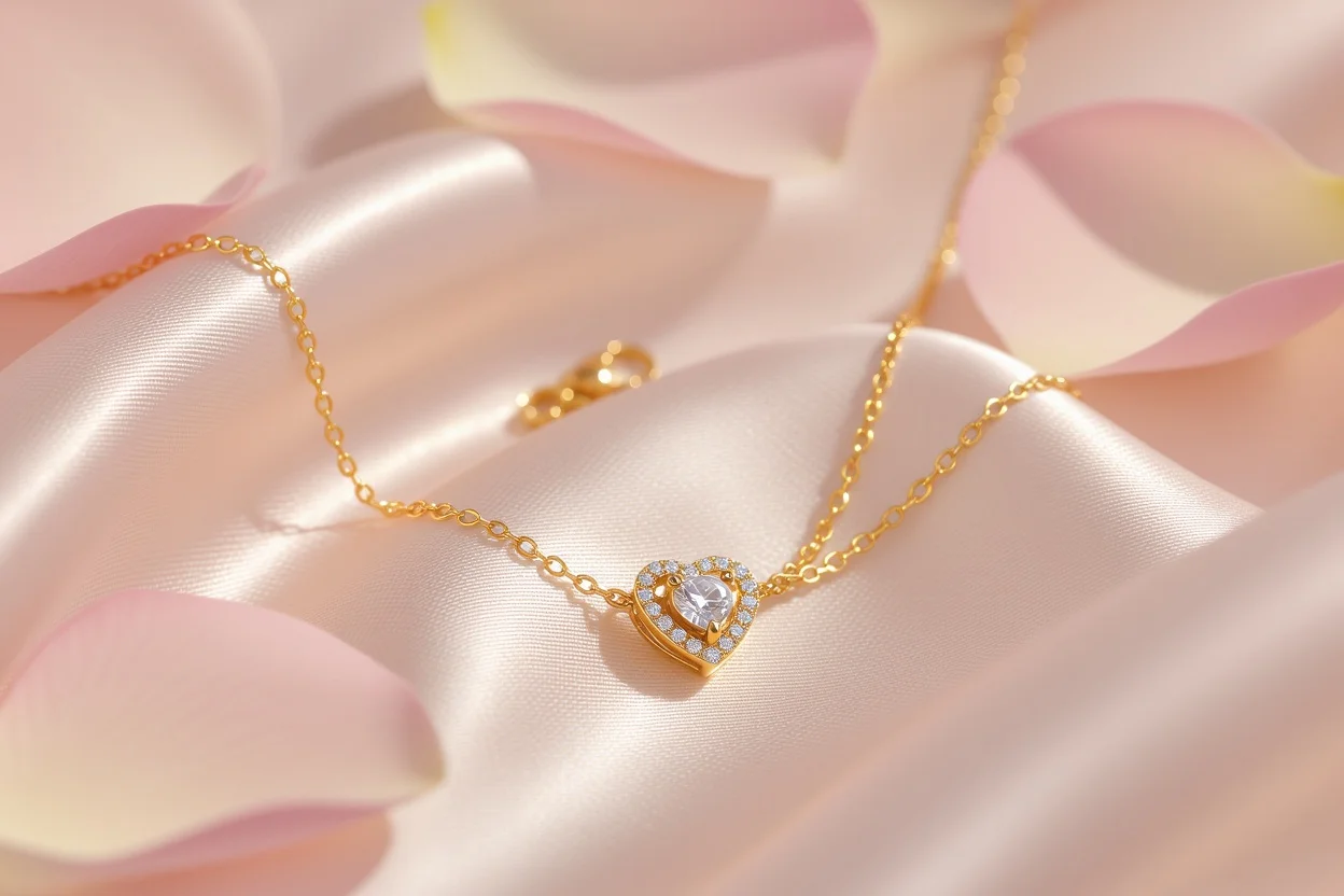 Delicate gold heart necklace romantic jewelry gift for her Valentine's Day