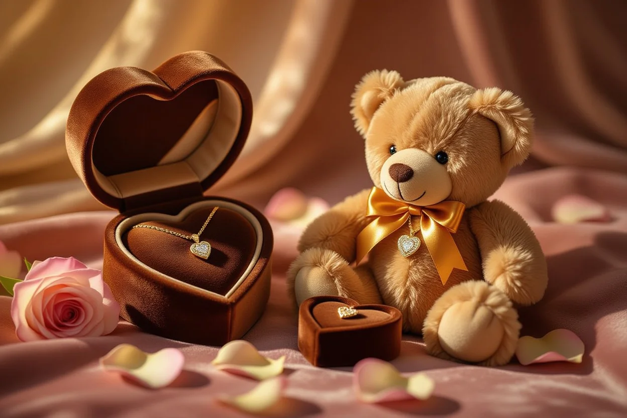 Romantic teddy bear gift with hidden necklace surprise for girlfriend or wife
