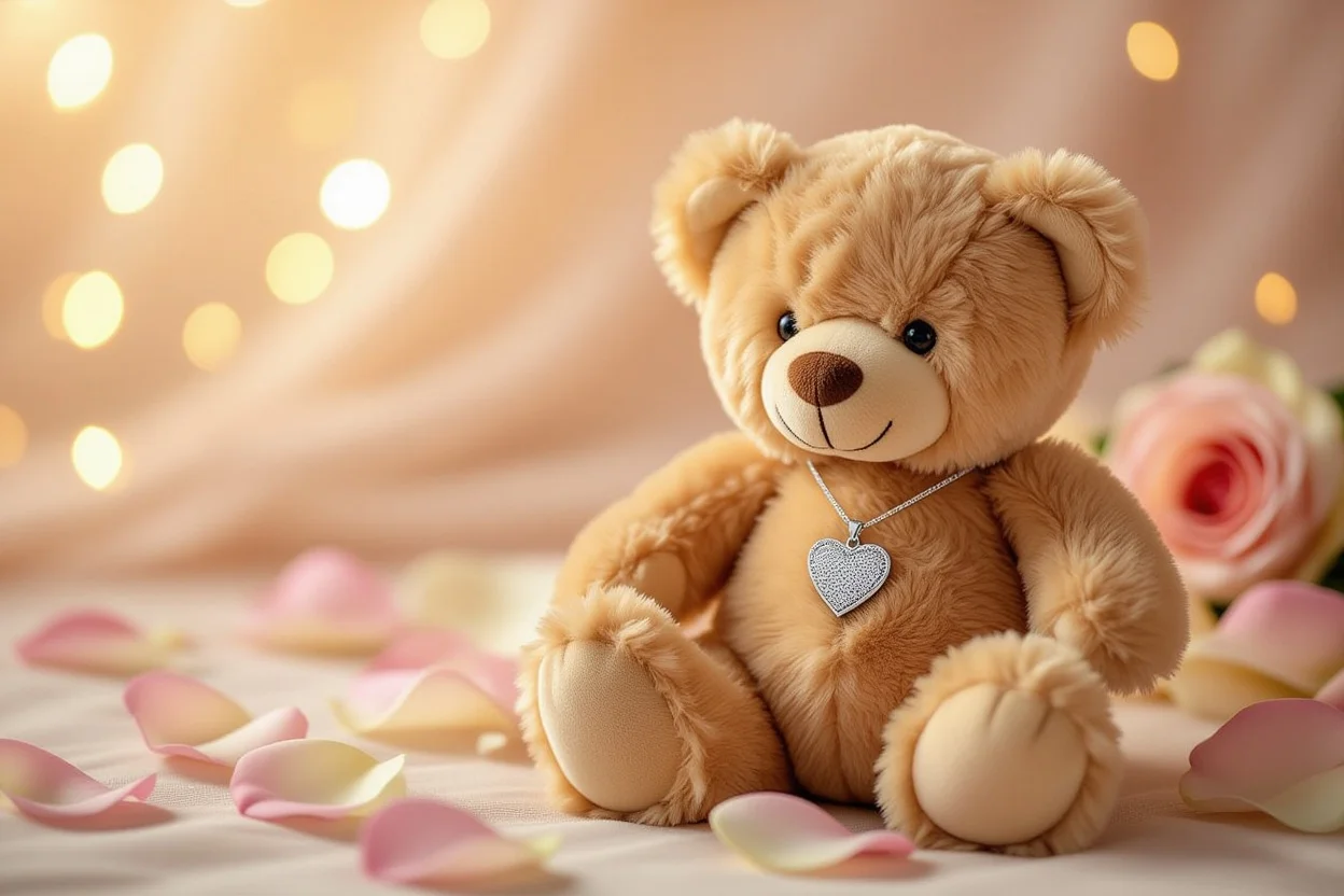 Teddy bear with hidden heart necklace romantic gift surprise reveal
