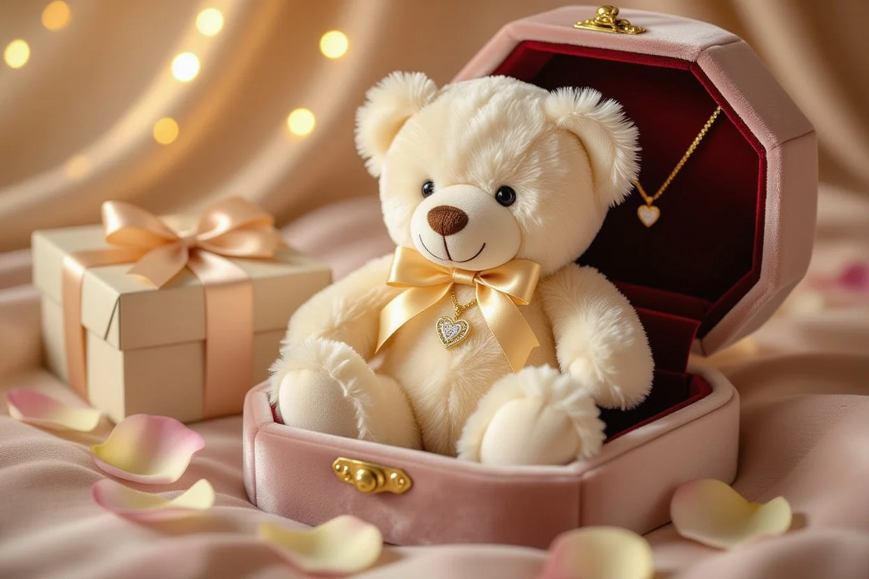 Romantic teddy bear with hidden necklace gift for girlfriend Valentine's Day surprise