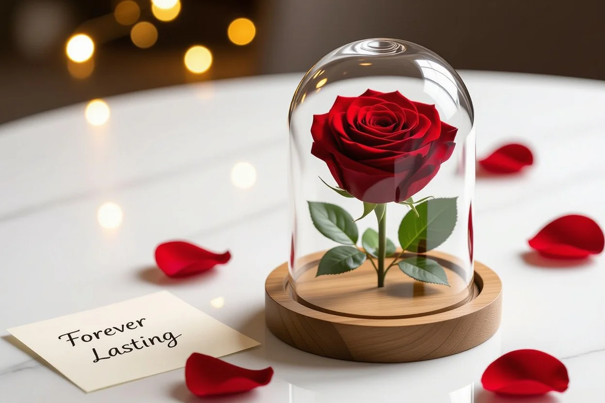Preserved rose in glass dome eternal romantic gift that lasts forever