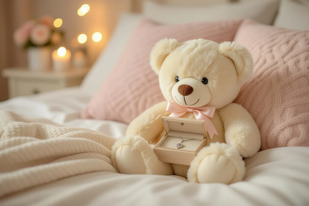 Teddy bear with hidden compartment revealing surprise gift inside for romantic gesture