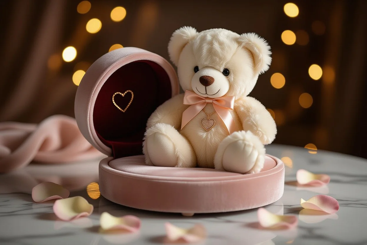 Romantic teddy bear gift with hidden jewelry compartment and heart necklace surprise