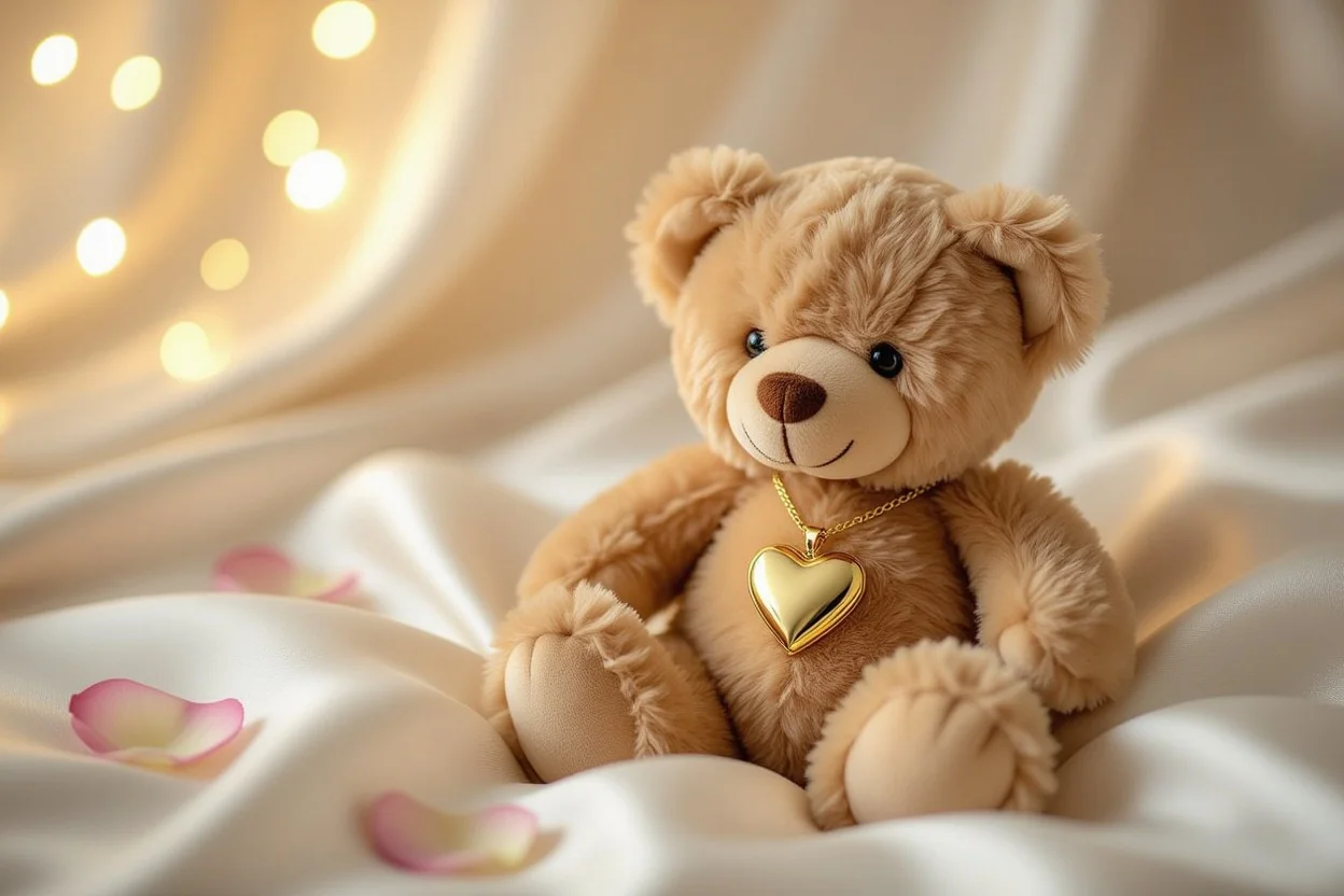 Romantic teddy bear gift with hidden heart necklace surprise for Valentine's Day