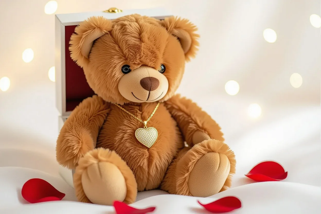Mountova Pro teddy bear with hidden heart necklace romantic anniversary gift