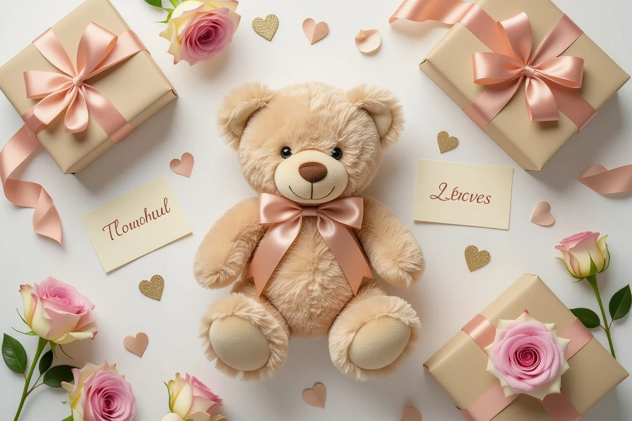 Thoughtful romantic gifts arrangement teddy bear preserved flowers surprise elements