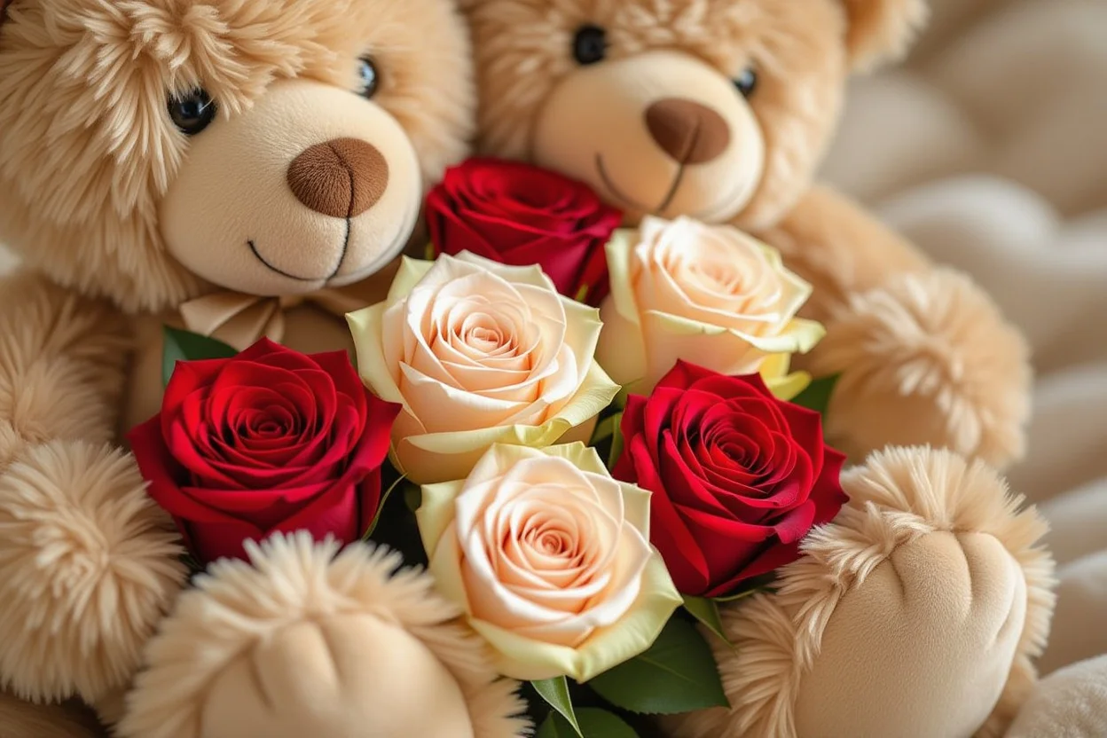 Hidden preserved roses teddy bear surprise romantic gift details close-up