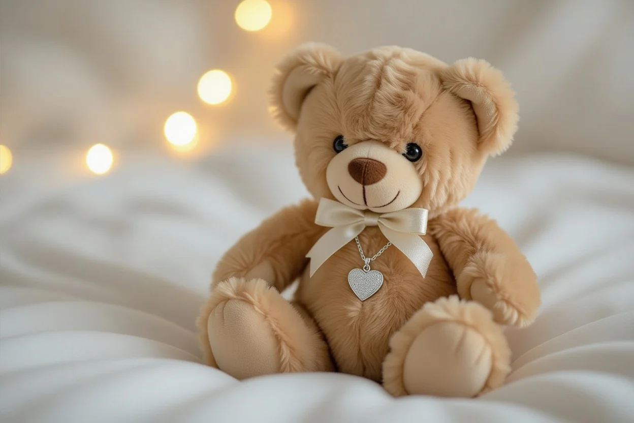 Romantic teddy bear with hidden heart necklace surprise gift for her