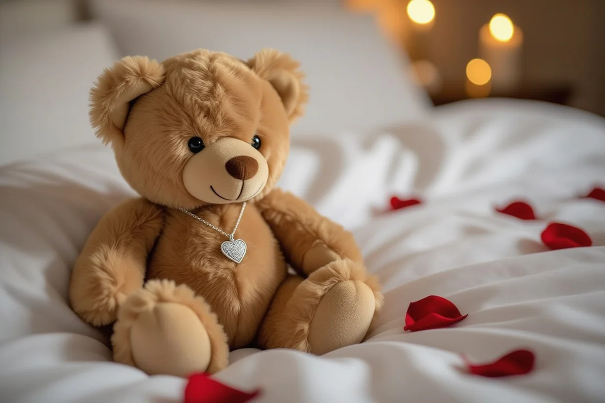Romantic teddy bear with hidden heart necklace surprise gift for her